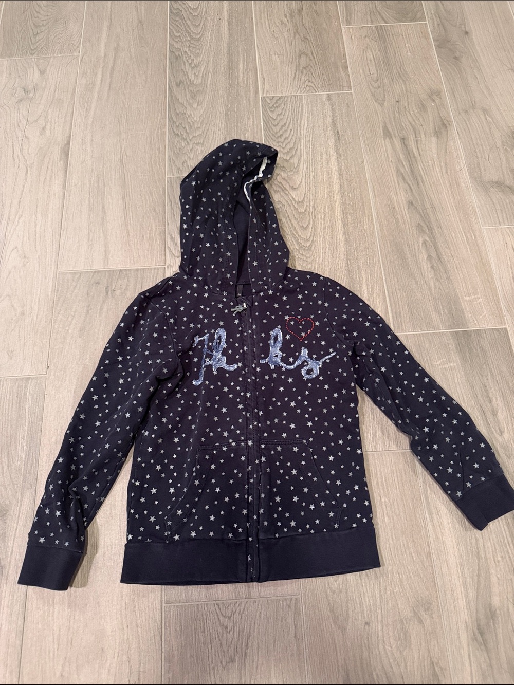 IKKS Girls Navy Star Print Zip-Up Hoodie Jacket Size 5